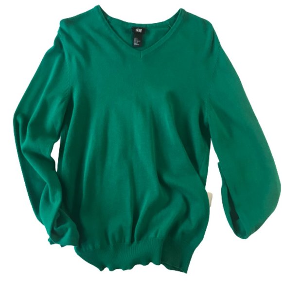 H&M Green Small V Neck Cotton Sweater - Picture 1 of 6